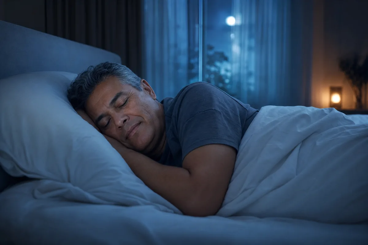 Hombre durmiendo de corrido toda la noche sin levantarse al baño tras tomar Prostavit